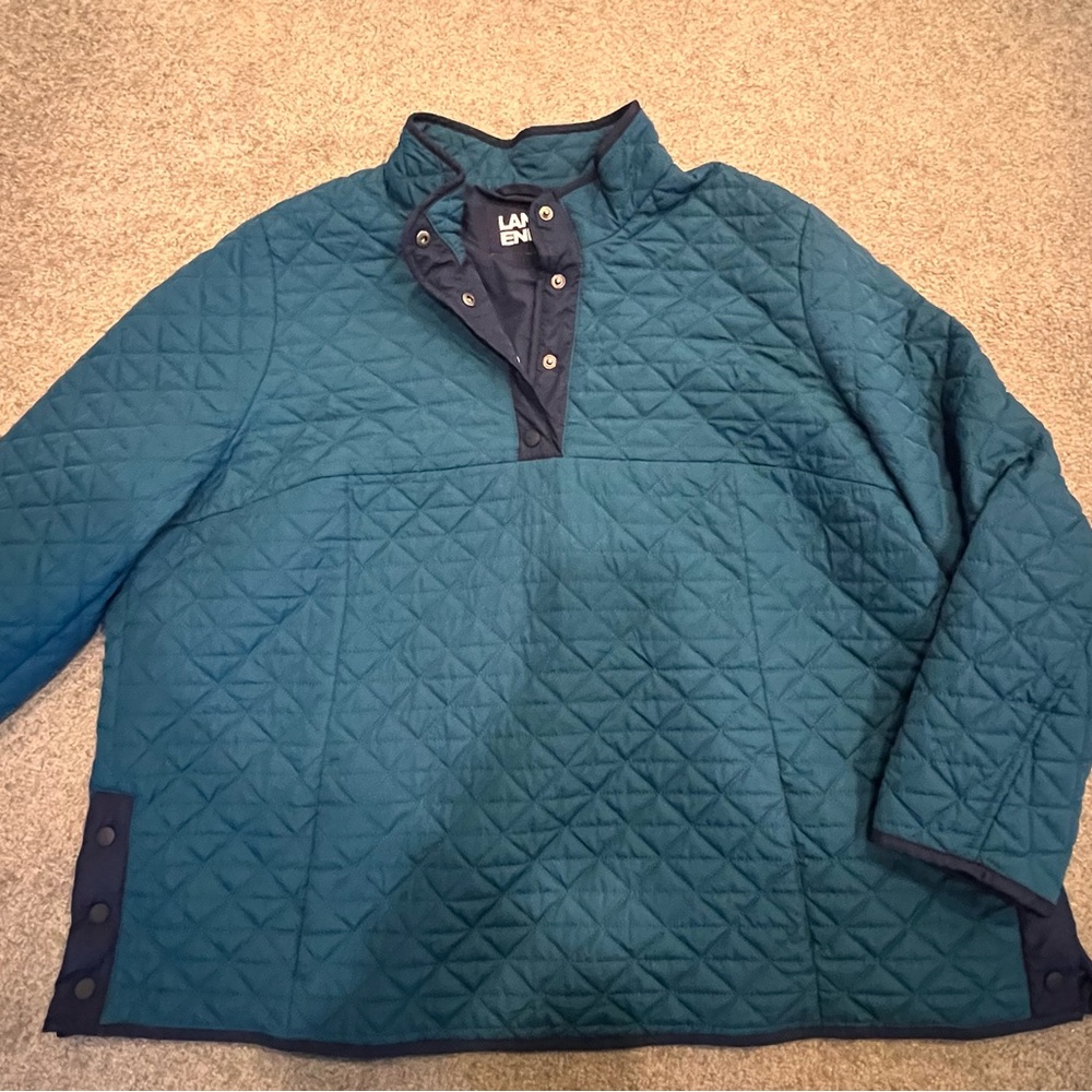 Lands' End Blue Puffer Jacket with Quilted Texture and Stand-Up Collar